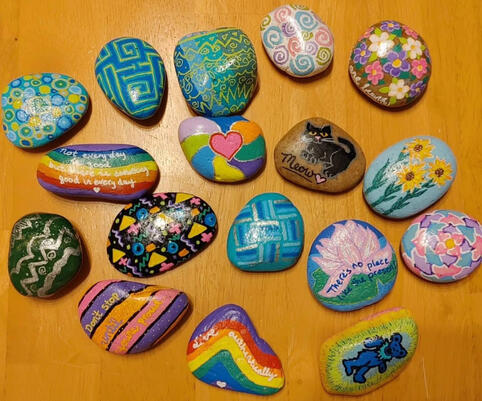 Rocks painted in acrylic
